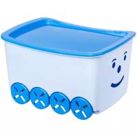 Ящик для игрушек 48 л 57х41х33 см ИП Бурова Н. В. Гусеница голубой с синей крышкой, на колёсах