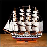 Корабль сувенирный средний Калхас, борта триколор, паруса белые, микс, 48х44х9 см