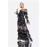 Платье женское Alena Goretskaya А1098/1 (размер 48 RU) черное в пол из органзы, нарядное, новогоднее, с вышивкой