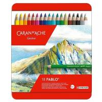 Карандаши цветные Carandache Pablo 666.318 666.318, шестигранный, дерево, 3.8мм, коробка металлическая, 18шт