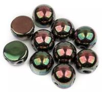 Стеклянные чешские бусины с двумя отверстиями, Cabochon bead, 6 мм, цвет Jet Full Apricot Medium, 20 шт. (23980-29123 *2)