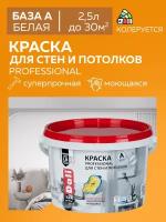 Краска акриловая DALI Professional для стен и потолков для детской влагостойкая моющаяся глубокоматовая белый 2.5 л