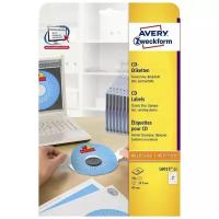 Этикетки для CD/DVD Avery Zweckform L6015-25 (А4, 2шт. на листе А4, d=117мм, 25 листов, белые матовые)