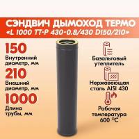 Сэндвич труба L 1000 ТТ-Р 430-0.8/430 D150/210 Черный (RAL 9005) порошок Т до 200С* из нержавеющей стали