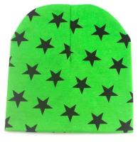 Шапка детская хлопковая Звезды зелёная 44-52 / Шапка-бини детская демисезонная / Хлопковая шапка для ребенка