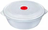 Контейнер для СВЧ 3 литра c крышкой и клапаном Эльфпласт белый круглый 22,5 см