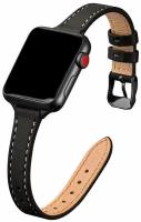 Кожаный ремешок для Apple Watch 38-40-41 мм, браслет из кожи для часов Apple Watch series 1-7 SE, черный (38Black)