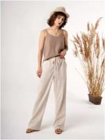 Стильные прямые женские льняные брюки на завязке с накладными карманами Zone16