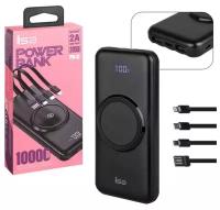 Внешний аккумулятор Power bank ISA PB-12 10000 mah с функцией беспроводной зарядки, черный / Беспроводная зарядка / Беспроводной повербанк