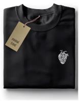 Женская футболка черная minimal trend (белый на черном, минимализм, сердце) 397