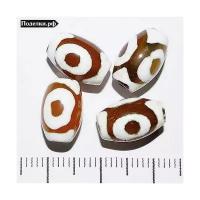 Бусина Дзи натуральный камень Агат коричневый с белым 3-глазая 0006581 цилиндр 10x6 мм, цена за 1 шт