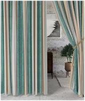 Штора декоративная Вензель-Полоса, высота 270, ширина 150, цвет зеленый на шторной ленте