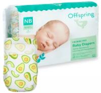 Offspring подгузники, NB 2-4 кг. 56 шт. расцветка Авокадо