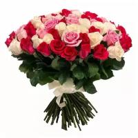 Букет из 51 розы белого, розового и красного цветов MIX, длиной 50см, производства Россия арт.895150