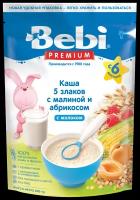 Каша Bebi молочная 5 злаков с абрикосом и малиной, с 6 месяцев, 200 г