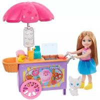 Игровой набор Barbie Клуб Челси Магазин Кафе с тележкой и аксессуарами, 14 см, GHV76 разноцветный