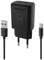 Сетевое зарядное устройство QUMO c дата-кабелем USB Type-C QWCTYPEC24BLK (2 USB 2.4A цвет черный)