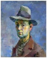 Репродукция на холсте Автопортрет в серой шляпе Фальк Робер 30см. x 37см