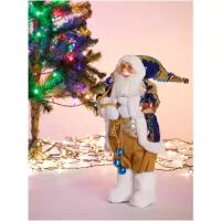 Дед Мороз 60см в костюме с 2-х сторонними сине-золотыми паетками, в пакете
