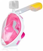 Подводная маска для плавания (снорклинга) Free Breath с креплением для экшн-камеры (розовая, размер L/XL)