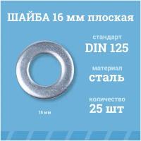 Шайбы Мир Крепежа плоские 16 мм, DIN 125/ГОСТ 11371, цинк, 25 шт