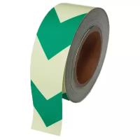 Фотолюминесцентная лента Glow Tape WITH GREEN ARROWS, неабразивная, размер 50мм х 18.3м, цвет Салатовый/Елочка, SAFETYSTEP