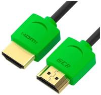 GCR Кабель SLIM 2.0m HDMI 2.0, зеленые коннекторы, OD3.8mm, HDR 4:2:2, Ultra HD, 4K 60 fps 60Hz, 3D, AUDIO, 18.0 Гбит/с, 32/32 AWG