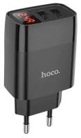 Зарядное устройство HOCO C86A LED экран, два порта USB, 5V, 2.4А, черный