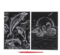 Набор гравюр «Дельфин и лебеди» с металлическим эффектом «золото», 2 шт., А5