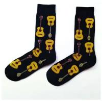 Носки с принтом хлопковые Warm Socks Гитара черные размер 39-45, с рисунком, мужские, женские, детские, длинные, короткие, в подарок