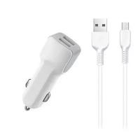 Зарядка АЗУ - 2 х USB / 5V 2,4A + кабель MicroUSB белый для HTC Sensation XL X315e G21