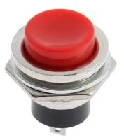 Выключатель-кнопка, 250 В, 2 А, ON-OFF, 2с, d=16,2 мм, без фиксации, металл, красная