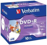 Диск DVD+R Verbatim 43508 4.7ГБ, 16x, 10 шт, Jewel Case, Printable