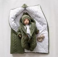 Зимний вязаный детский комплект на выписку, 3 предмета, смесовая пряжа 30% шерсть, MAMINY ZAPISKY, 62 размер (0-3мес), цвет зеленый