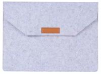 Универсальный чехол-конверт войлочный с липучкой для ноутбука 13-14 дюймов, размер 38-26-1 см, светло-серый