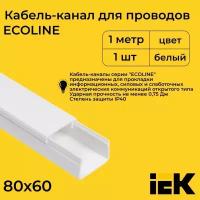 Кабель-канал для проводов белый 80х60 ECOLINE IEK ПВХ пластик L1000 - 1шт