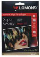 Бумага Lomond 1103102 Суперглянцевая ярко-белая (Super Glossy Bright) микропористая фотобумага для струйной печати, A6, 260 г/м2, 20 листов