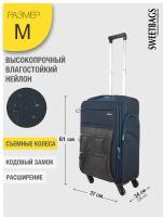 Чемодан Sweetbags текстильный средний с 4 съемными колесами и расширением (waterproof) темно-синий M