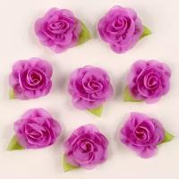 Цветок с лепестками, листиком, из ткани, набор 8 шт, цвет фиолетовый