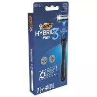 Многоразовый бритвенный станок Bic Flex 3 Hybrid, черно-синий, 4 шт