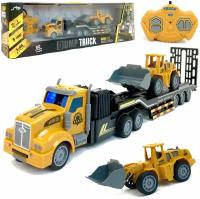 Радиоуправляемый трейлер-перевозчик Dump Truck с трактором, 1:48, движется во всех направлениях, подсветка кабины, машинка на пульте управления