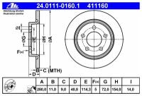 ATE 24.0111-0160.1 (3M512A315EB / 3M512A315EC / 3M512A315ED) диск тормозной задн, mazda: 3 2.0 / 2.0 mzr-cd / 2.3 (Комплект 2 штуки)