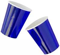 Фольгированные бумажные стаканы для праздника синие, 250 мл, 6 шт