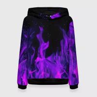 Женская толстовка 3D Фиолетовый огонь purple fire, 4XL (58), черный