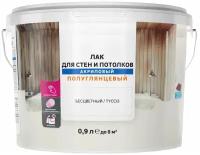 Лак для стен и потолков акриловый, бесцветный, полуглянцевый, 0.9 л. Предназначен для защиты и декоративного оформления стен и потолков, выполненных и