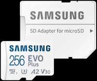 Карта памяти Samsung microSDXC 256 ГБ Class 10, V30, A2, UHS-I U3, R 130 МБ/с, адаптер на SD, 1 шт., белый