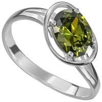 Серебряное кольцо с оливковым камнем (нанокристалл) - размер 17,5