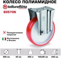 Колесо Tellure Rota 605706 неповоротное, диаметр 200мм, грузоподъемность 300кг, термопластичный полиуретан, полиамид