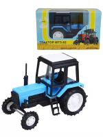 Коллекционная модель Трактор МТЗ-82 чёрно-синий, детская машинка игрушка для мальчиков вращение колес 1:43 размер 10 см