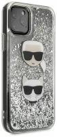 Чехол Lagerfeld Liquid glitter Karl and Choupette heads Hard для iPhone 11 Pro Max, серебристый